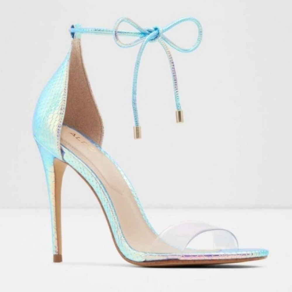 🆕️ ALDO Vaycia Iridescent Ankle Bow Strap Stiletto Heels WOMENS SIZE: 9